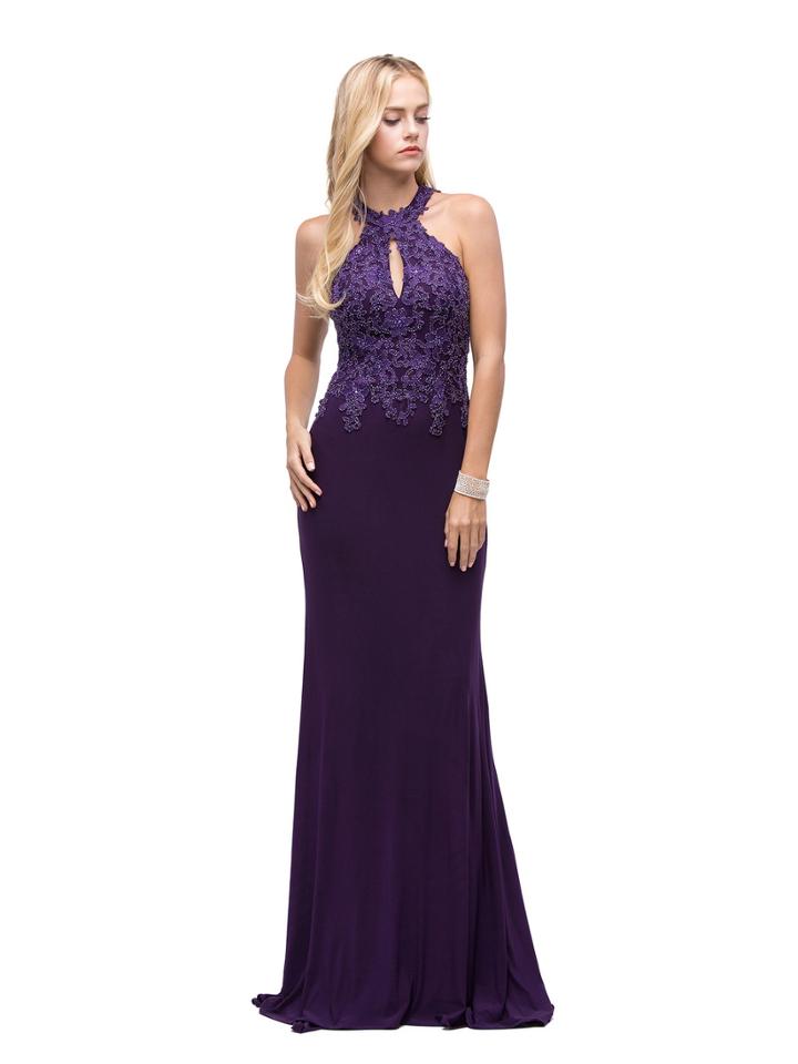 Lace Applique Long Prom Dress With Keyhole
