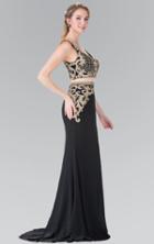 Elizabeth K - Beaded V-neck Jersey Trumpet Dress Gl2334