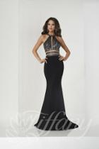 Tiffany Designs - 46144 Beaded Halter Jersey Sheath Dress