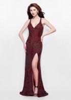 Primavera Couture - 3015 Fitted V Neck Gown With Slit