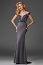 Clarisse - M6418 Off-shoulder Stretch Satin Evening Gown