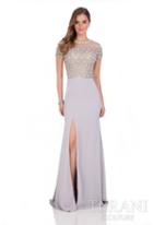 Terani Evening - Short Sleeve Crepe Illusion Gown 1611m0608b