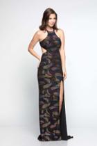 Milano Formals - E2334 Halter Glitter Printed Open Back Evening Gown