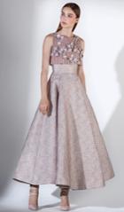 Saiid Kobeisy - 3450 Floral Appliqued Crop Top Metallic Dress