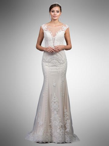 Dancing Queen - 18 Floral Lace Illusion Bateau Trumpet Gown