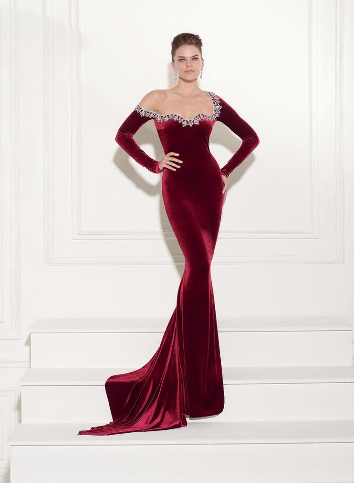 Tarik Ediz - Bejeweled Asymmetrical Gown 92419
