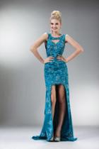 Cinderella Divine - Scoop Neck Embellished Asymmetric Gown