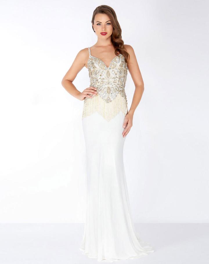 Mac Duggal - 62957r Sleeveless Beaded Formal With Fringe Detail