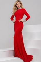 Jovani - 50337 Beaded High Collar Long Sleeves Jersey Gown