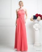 Cinderella Divine - Sleeveless Ruched Halter A-line Dress