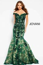 Jovani - 54418 Floral Embroidered Off Shoulder Mermaid Dress