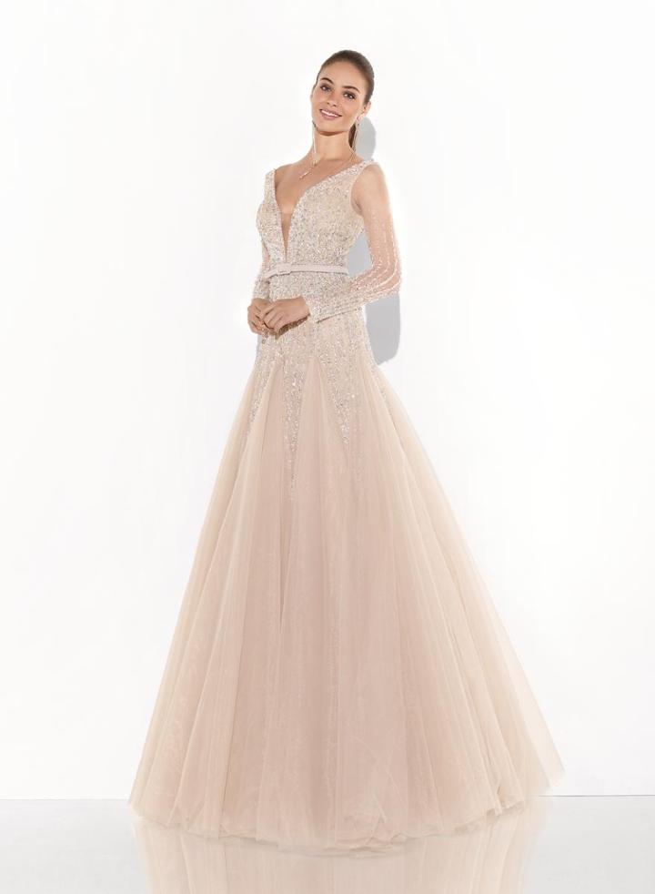 Tarik Ediz - 92792 Long Sleeve Shimmering Evening Gown