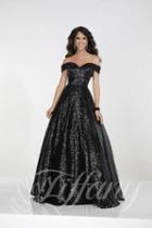 Tiffany Designs - 16303 Sequined Off-shoulder Long A-line Dress