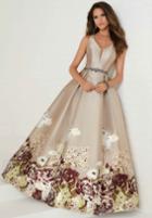 Tiffany Homecoming - 16291 Deep V-neck Floral Print A-line Gown