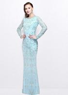 Primavera Couture - Long Sleeves Beaded Long Dress 1753