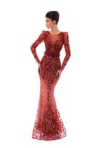 Tarik Ediz - 93496 Beaded Jersey Tulle Sheath Dress