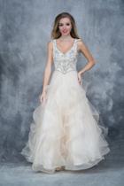 Nina Canacci - 1373 Bejeweled V-neck A-line Dress