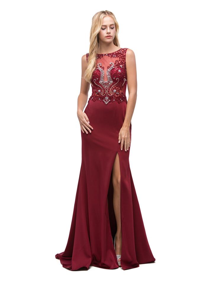 Pretty Sheer Mesh Embellished Bodice Long Prom Dress