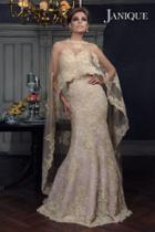 Janique - Embroidered Sweetheart Lace Evening Gown With Sheer High-low Shawl W1718