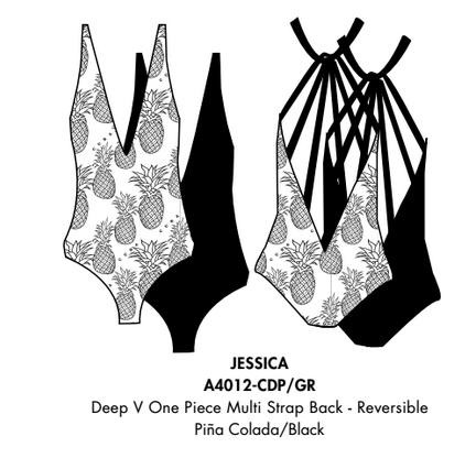 Nicolita Swimwear - New! Deep V Reversible One Piece Swimwear With Multi Strap Back In Pina Colada/black