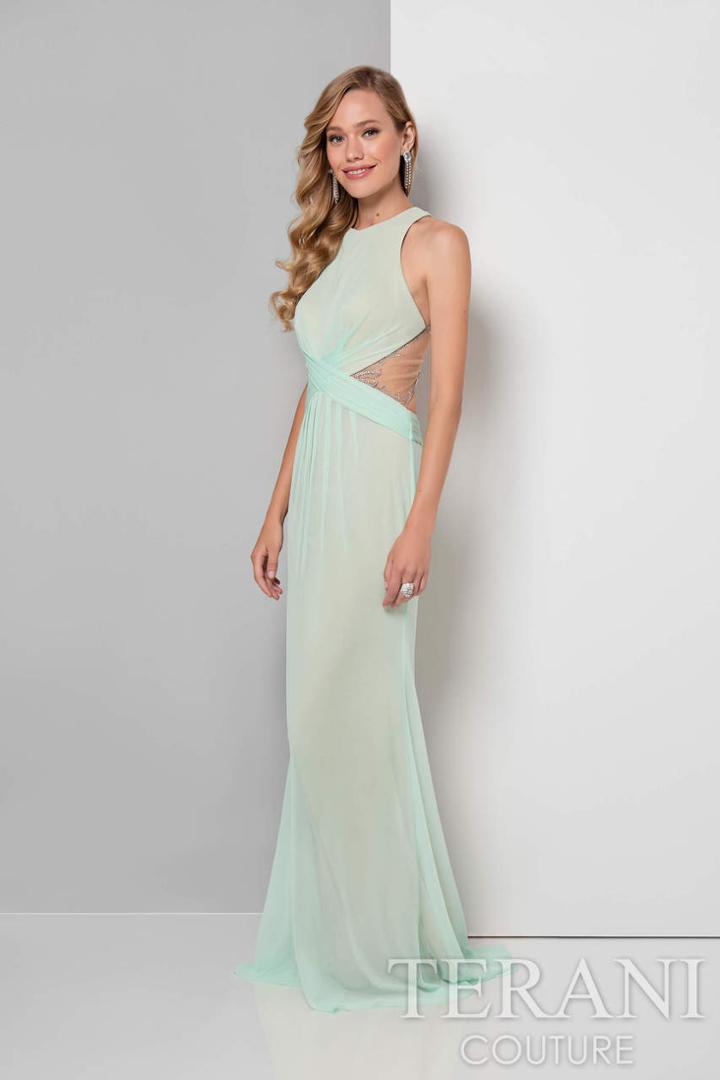 Terani Prom - Ornate Crisscrossed Draped Sheath Dress 1715p3817