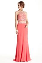 Aspeed - L1761 Embellished Halter Neck Sheath Prom Dress