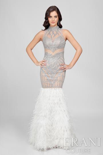 Terani Evening - Embellished Feather Fringed Mermaid Gown 1721gl4452