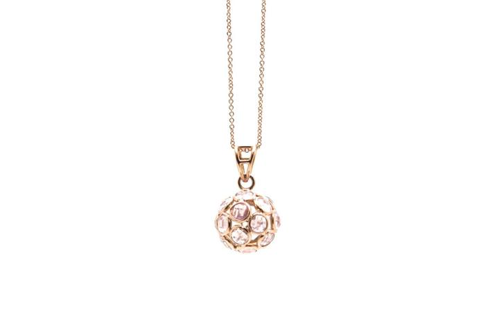 Tresor Collection - Rose Qtz Origami Sphere Ball Pendant In 18k Yellow Gold