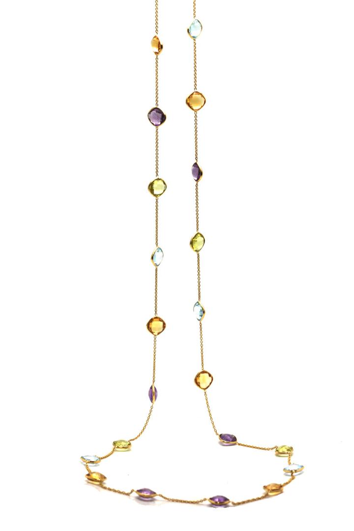 Tresor Collection - 18k Yellow Gold Long Necklace With Multicolor Quartz