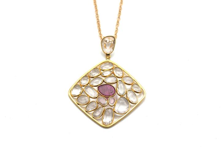 Tresor Collection - 18k Yellow Gold Pendant With White Sapphire And Ruby