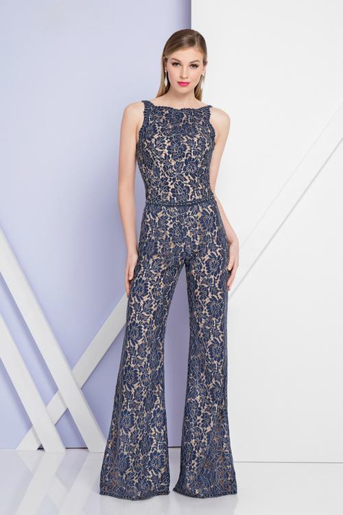 Terani Evening - 1721e4131 Sleeveless Floral Bateau Neck Jumpsuit