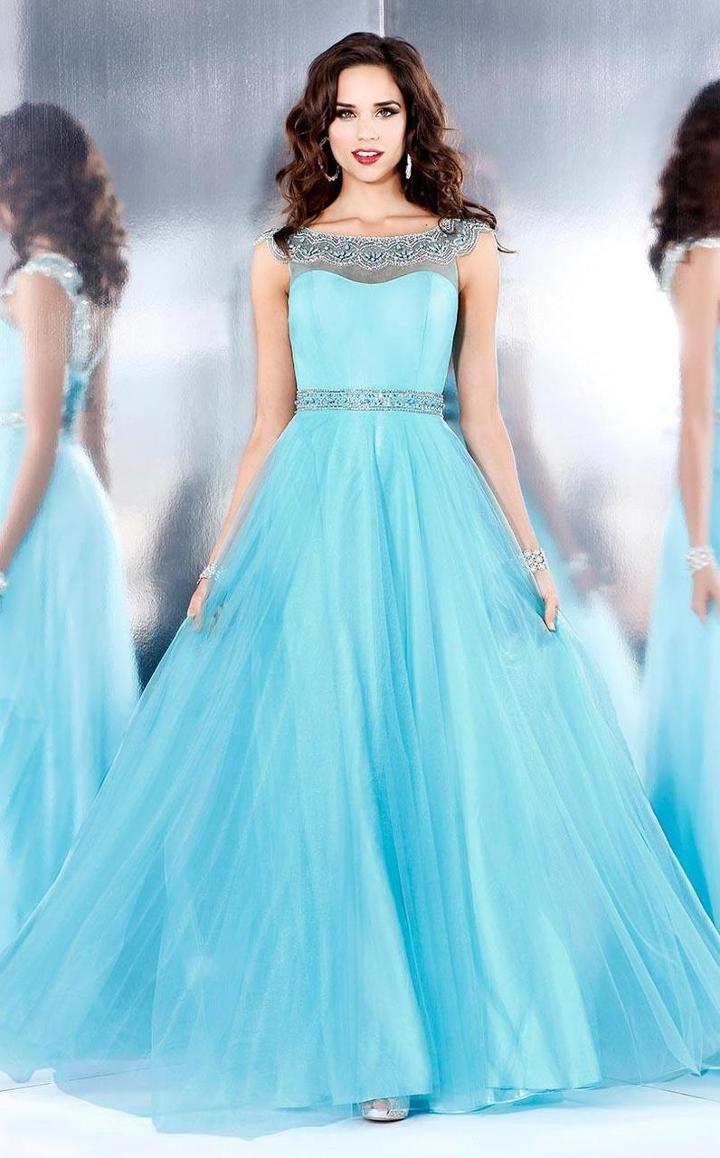Shail K - Sparkling Scalloped Illusion A-line Evening Gown 4057
