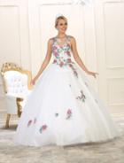 May Queen - Sleeveless Floral Embellished Ballgown