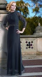 Janique - K-1200 3/4 Sleeve Silk Chiffon Gown In Blk