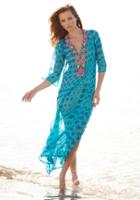 Debbie Katz - Ranee Beaded Silk Maxi Tunic Turquoise