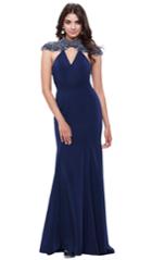 Nox Anabel - Beaded Crisscrossed Mesh Open Back Gown 8293