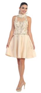 Sleeveless Floral Laced High Neck Short A-line Dress