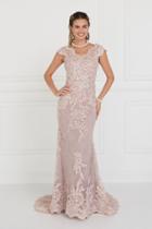 Elizabeth K - Gl1540 Lace Embroidered V-neck Sheath Dress