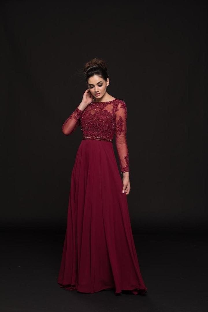 Glow By Colors - G762 Bateau Neck Embellished A-line Gown