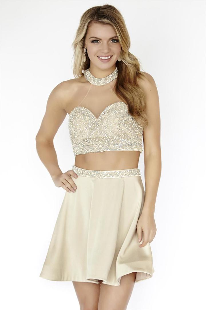 Jolene Collection - 17597 Two Piece Beaded Halter Short Dress