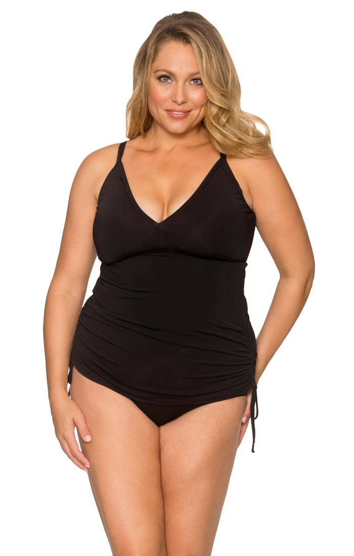 Curve Swimwear Black 397e/f Adj. Shirred Tankini W/ Removable Cups Top