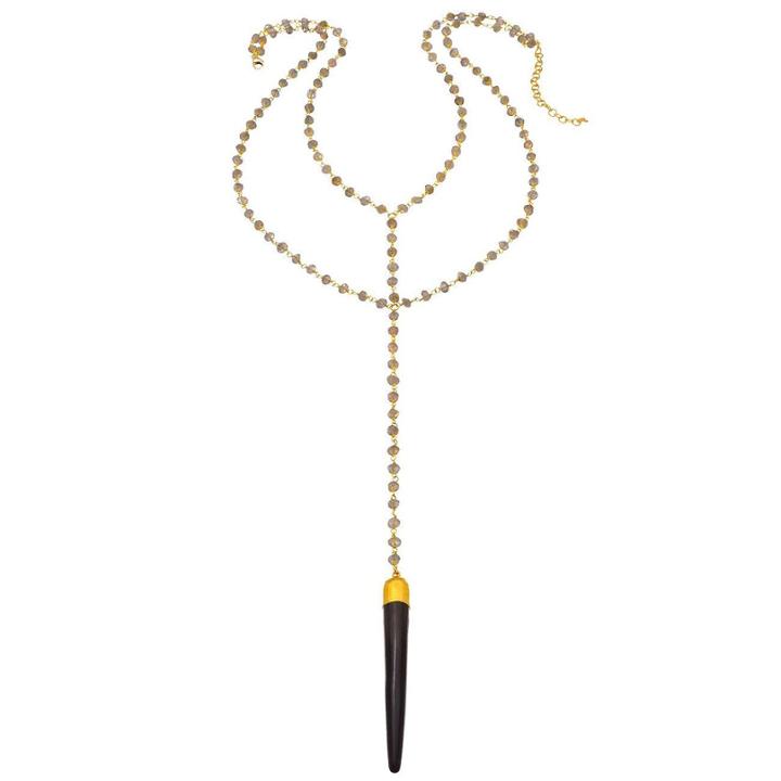 Heather Hawkins - Double Y Gemstone Necklace In Black Bone Spike W/ Labradorite
