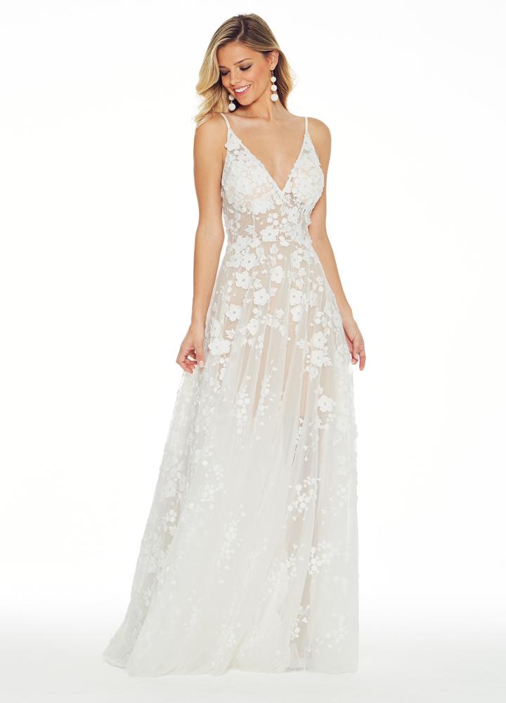 Ashley Lauren - 1311 Embroidered Plunging V-neck Organza A-line Dress