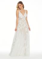 Ashley Lauren - 1311 Embroidered Plunging V-neck Organza A-line Dress