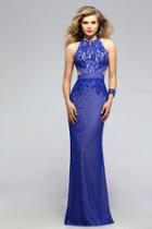 Faviana - S7809 High Neck Lace Evening Gown