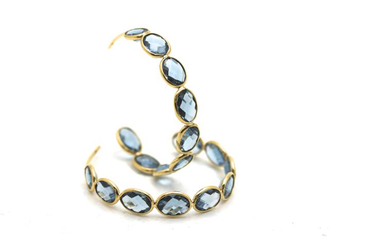 Tresor Collection - 18k Yellow Gold Large Hoop Earrings In London Blue Topaz