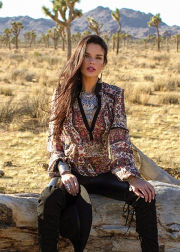 Johanne Beck - Front Placket Blouse Aztec Ruby