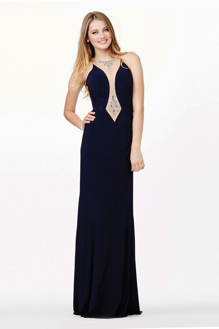 Jovani - Bejeweled Illusion Jewel Neck Jersey Sheath Dress Jvn33846