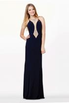 Jovani - Bejeweled Illusion Jewel Neck Jersey Sheath Dress Jvn33846