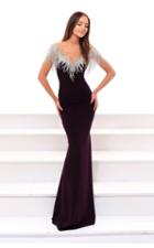 Tarik Ediz - 93464 Metallic Fringe Ornate Illusion Sheath Gown